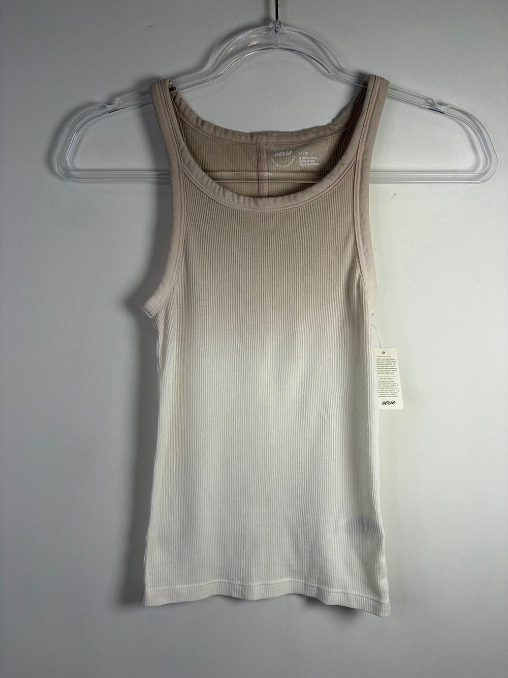 Aerie Ombre Brown/ White HIgh Neck Scoop Ribbed Tank Top Size XS NEW